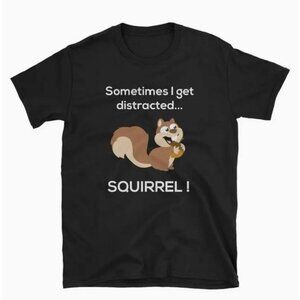 NWT Black T-Shirt Womens L Short Sleeve Squirrel Get Distracted Tee Shirt Tshirt